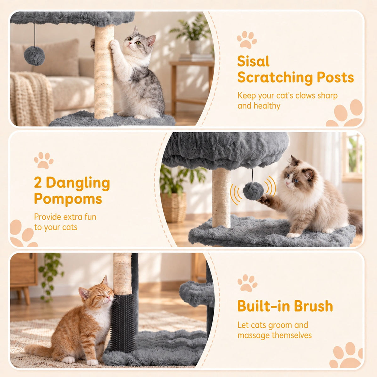 Airfind 67 Inch Multi-level Cat Tree with Large Cat Condo and Padded Perch, 22 lbs Capacity, Polyester Fabric PP Cotton Sisal Engineered Wood Frame