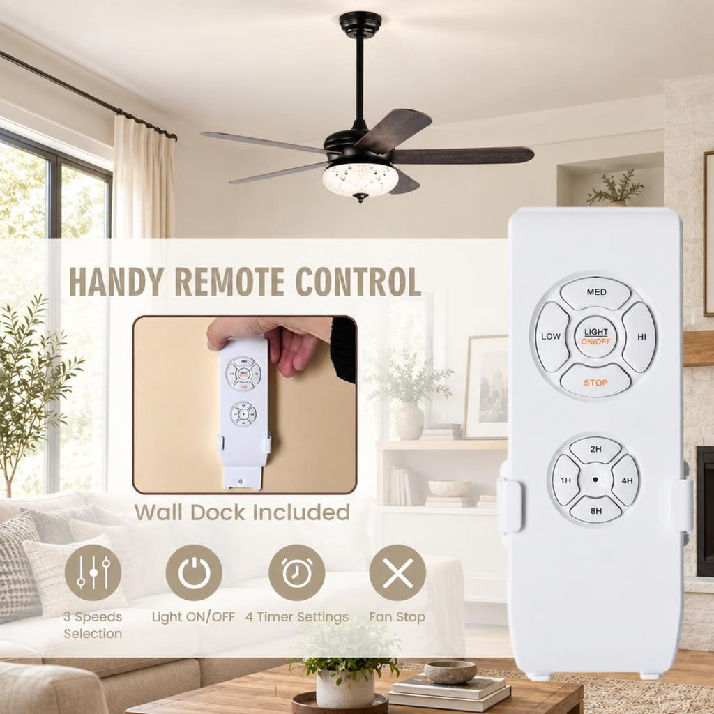 Airfind 52 Inches Ceiling Fan with Remote Control, Metal PC MDF Frame, Walnut, Make a retro addition to your home decoration