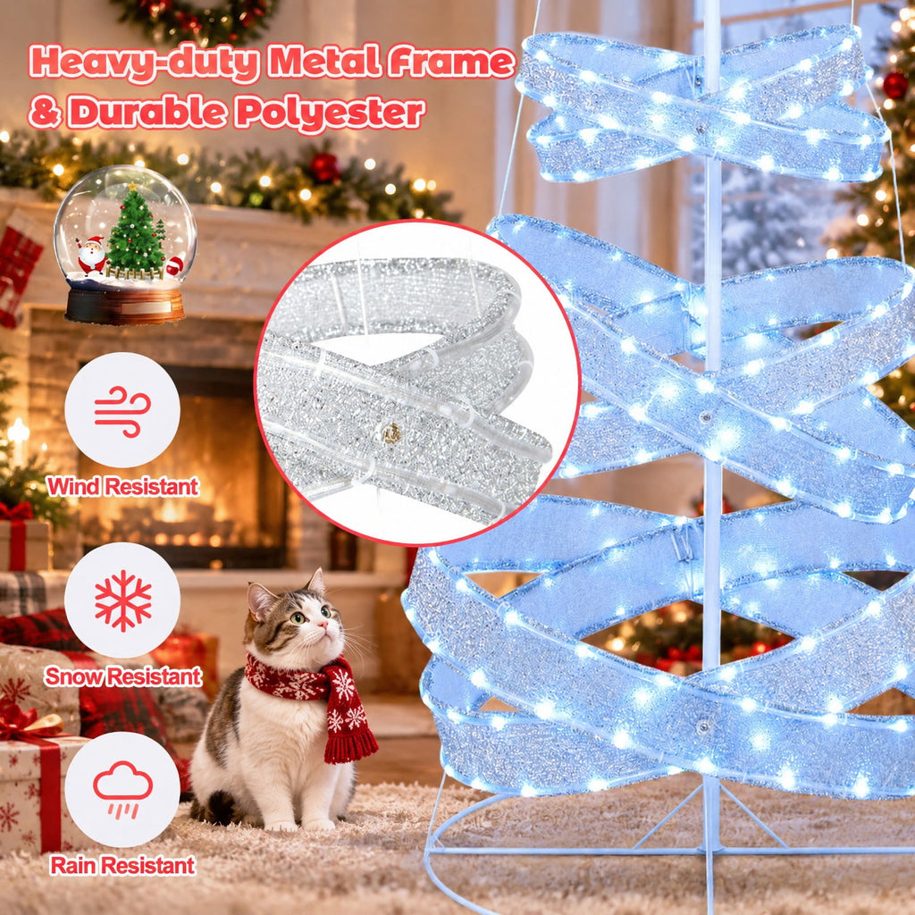 Airfind 7 Feet Outdoor Spiral Christmas Tree for Party Xmas New Year Decoration, Metal Polyester Frame, 2.3 ft x 2.3 ft x 7 ft Footprint, White