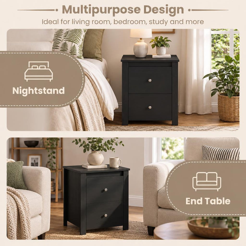 Airfind Nightstand with 2 Drawers Storage for Bedroom Living Room Small Spaces, 66 lbs Capacity, Engineered Wood Metal Frame, Black