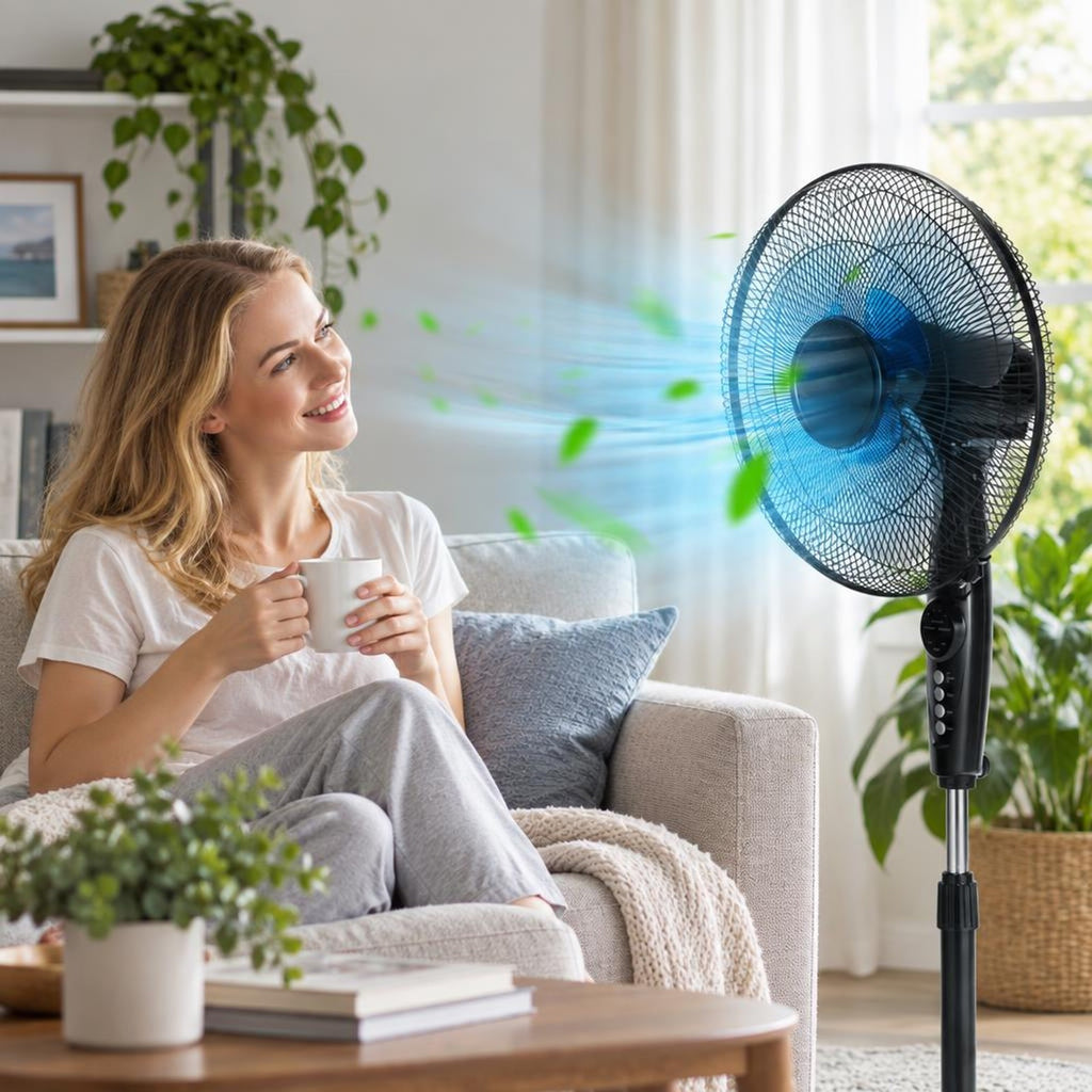 Airfind 16 Inches Adjustable Height Fan with Quiet Oscillating Stand for Home and Office, PP iron Frame, Black