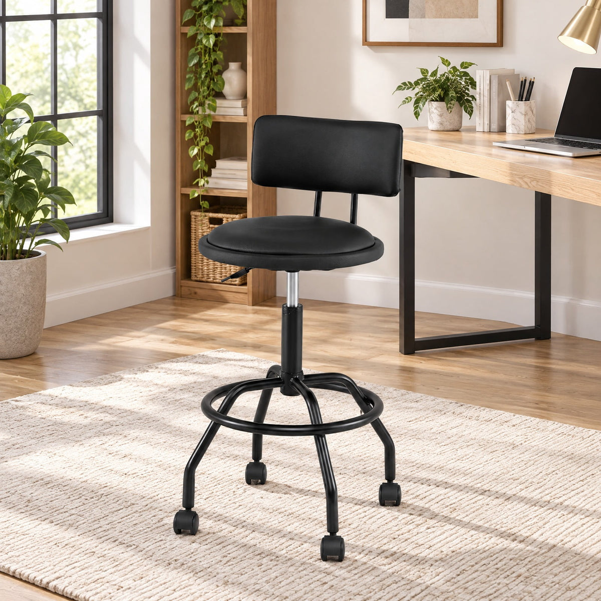 Airfind Modern Swivel Height Adjustable Bar Stool with Backrest, Bar Chair 330 lbs Capacity, Metal PU Leather Sponge Plywood Frame, Black