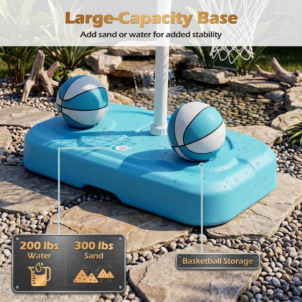 Airfind Pool Basketball Hoop Set with 2 Balls and Inflation Pump, Poolside Water Basketball Game with Weighted Base and Shatterproof Backboard for Indoor Outdoor, Blue