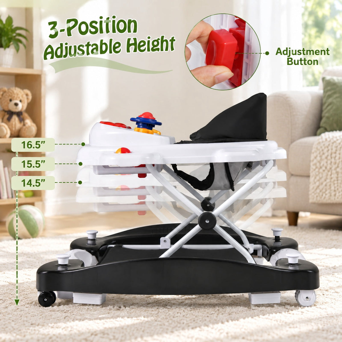 Airfind 6-in-1 Foldable Youth Walker featuring Adjustable Height, 26.5 lbs Capacity, PP Frame, for 6-14 Months, 28 Inch x 24 Inch x 19.5 Inch, Black