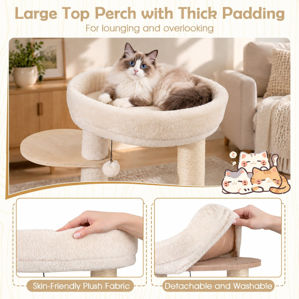 Airfind 56 Inch Tall Cat Tree with 2 Sisal Scratching Posts and Ladder, 33 lbs Capacity, 23 Inch x 19 Inch x 56 Inch Condo Footprint, Natural