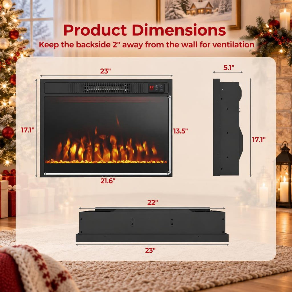 Airfind 23 Inches 750W/1500W Electric Fireplace Heater featuring Adjustable Flame Color and Brightness, Metal Tempered Glass Frame, Black