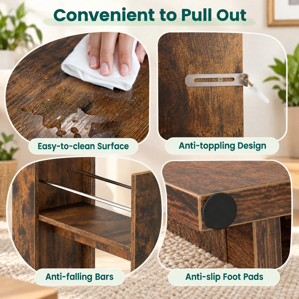 Airfind Bathroom Storage Cabinet, Small, 4-Tier with Slide Out Drawers on Casters, 66 lbs Capacity, MDF Frame, 16 Inch x 7 Inch x 27.5 Inch Drawer, Brown