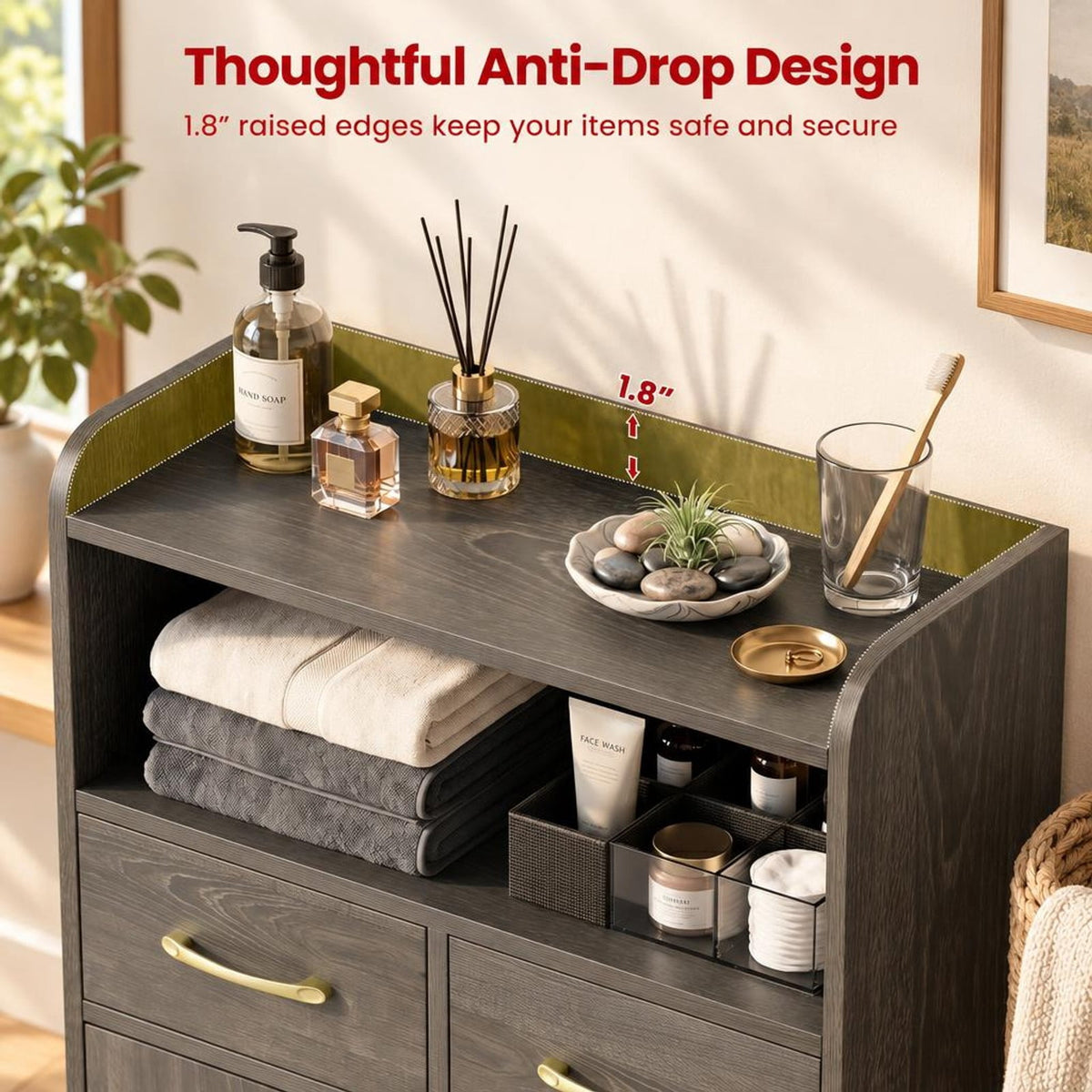 Airfind Bathroom Storage Cabinet Freestanding Floor Cabinet with 2 Drawers and 2 Doors, 44 lbs Capacity, Engineered Wood Metal Frame, Gray