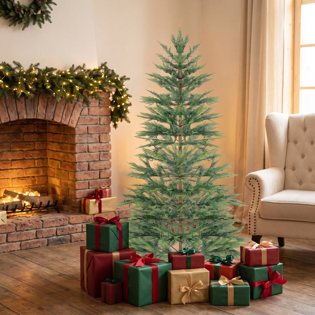 Airfind 6.5/7.5 Feet Artificial Cypress Christmas Tree Pre-lit Hinged-6.5 ft, PE Metal Tree Height 6.5 ft/7.5 ft Tree Width 4 ft Frame, Green
