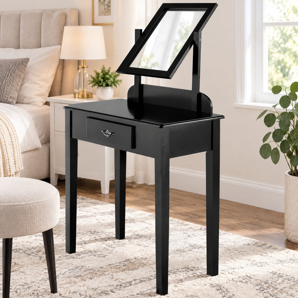 Airfind Vanity Dressing Table Stool Set with Large Makeup Mirror, 286 lbs Capacity, Wood Frame, 29.5 Inch x 16.0 Inch x 53.5 Inch (L x W x H) The Footprint