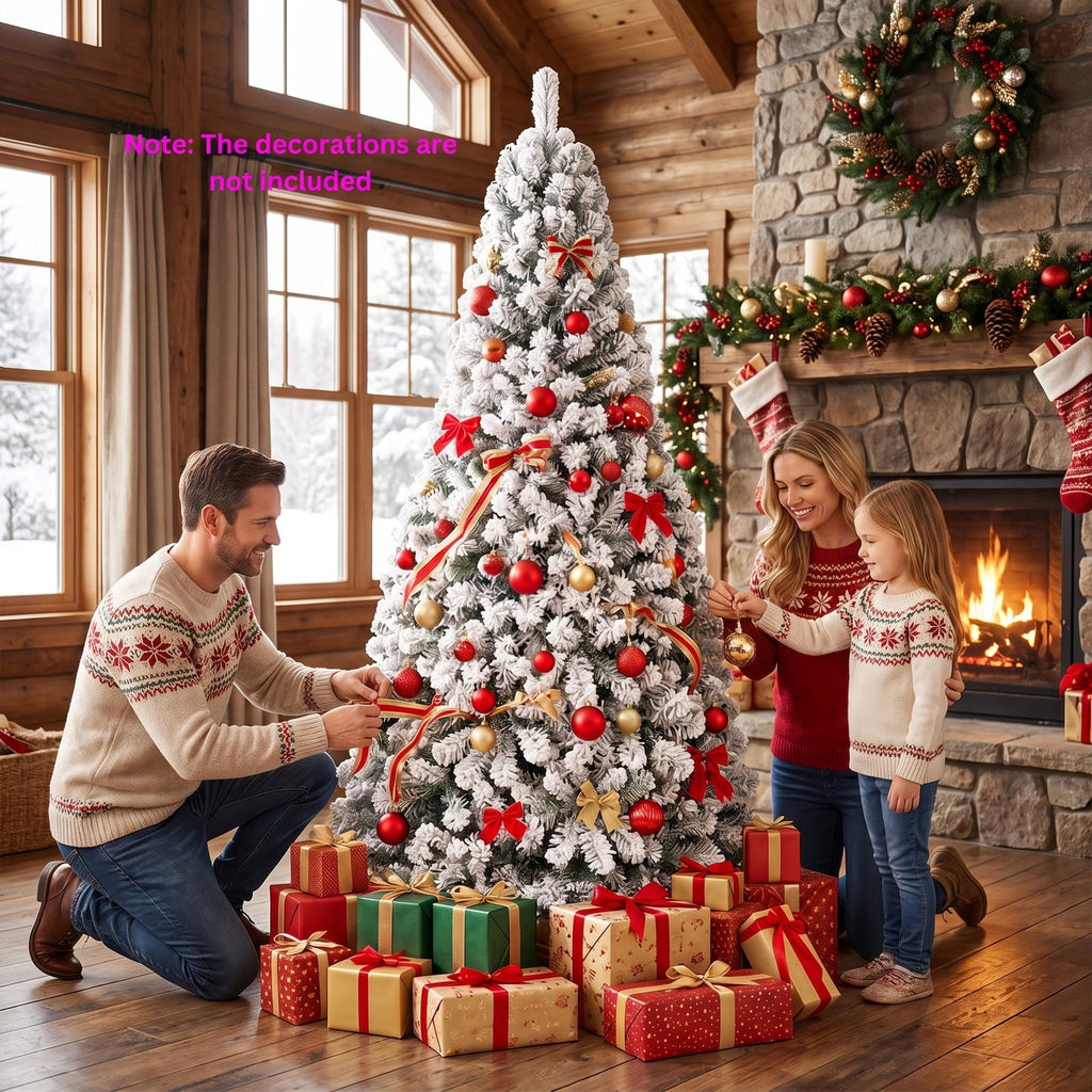 Airfind Artificial Snow-Flocked Christmas Tree with Branch Tips, PVC Metal Frame, 3 x 6 ft Tree Height 6 ft Tree Width 3 ft Footprint, Green