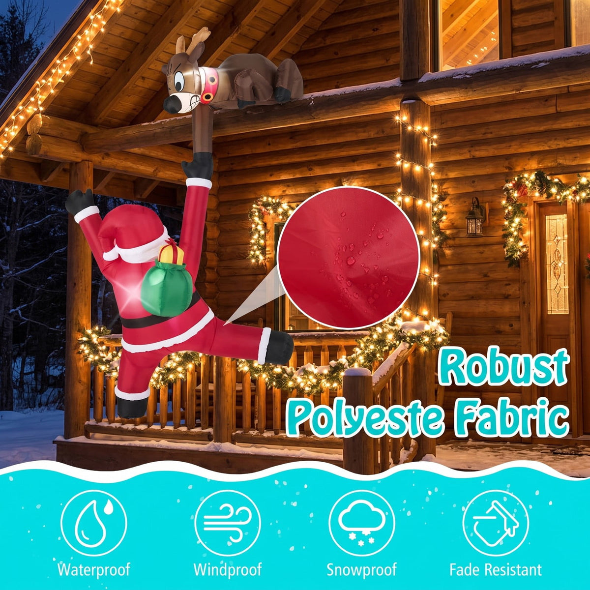 Airfind 8.5 Feet Christmas Inflatable Reindeer and Climbing Santa Claus with Built, Polyester Fabric Frame, 4.6 ft x 3.3 ft x 8.5 ft Footprint