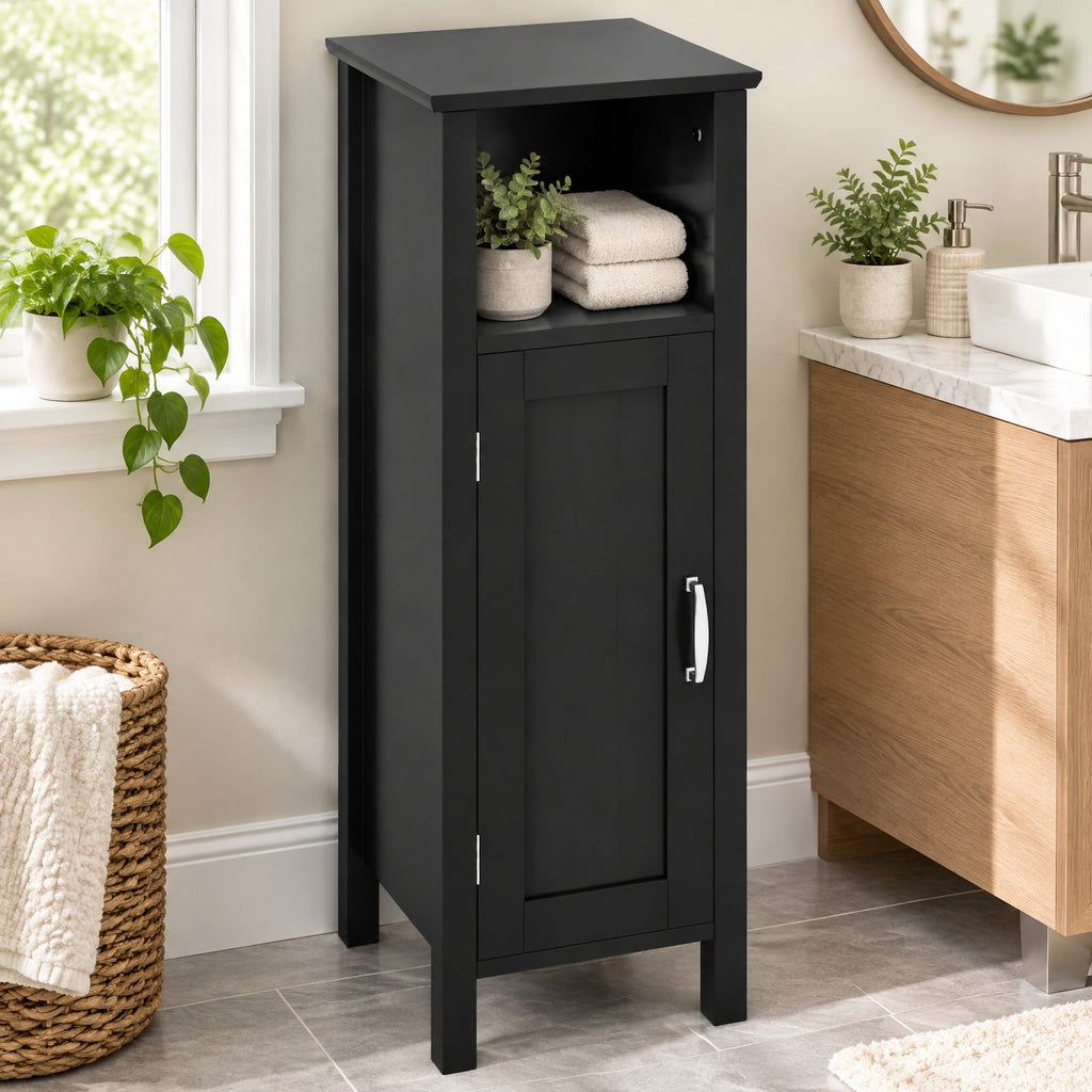Airfind Bathroom Storage Organizer with 2-Tier Cabinet, 66 lbs Capacity, MDF Frame, 12in x 12in x 31.5in Footprint, Black