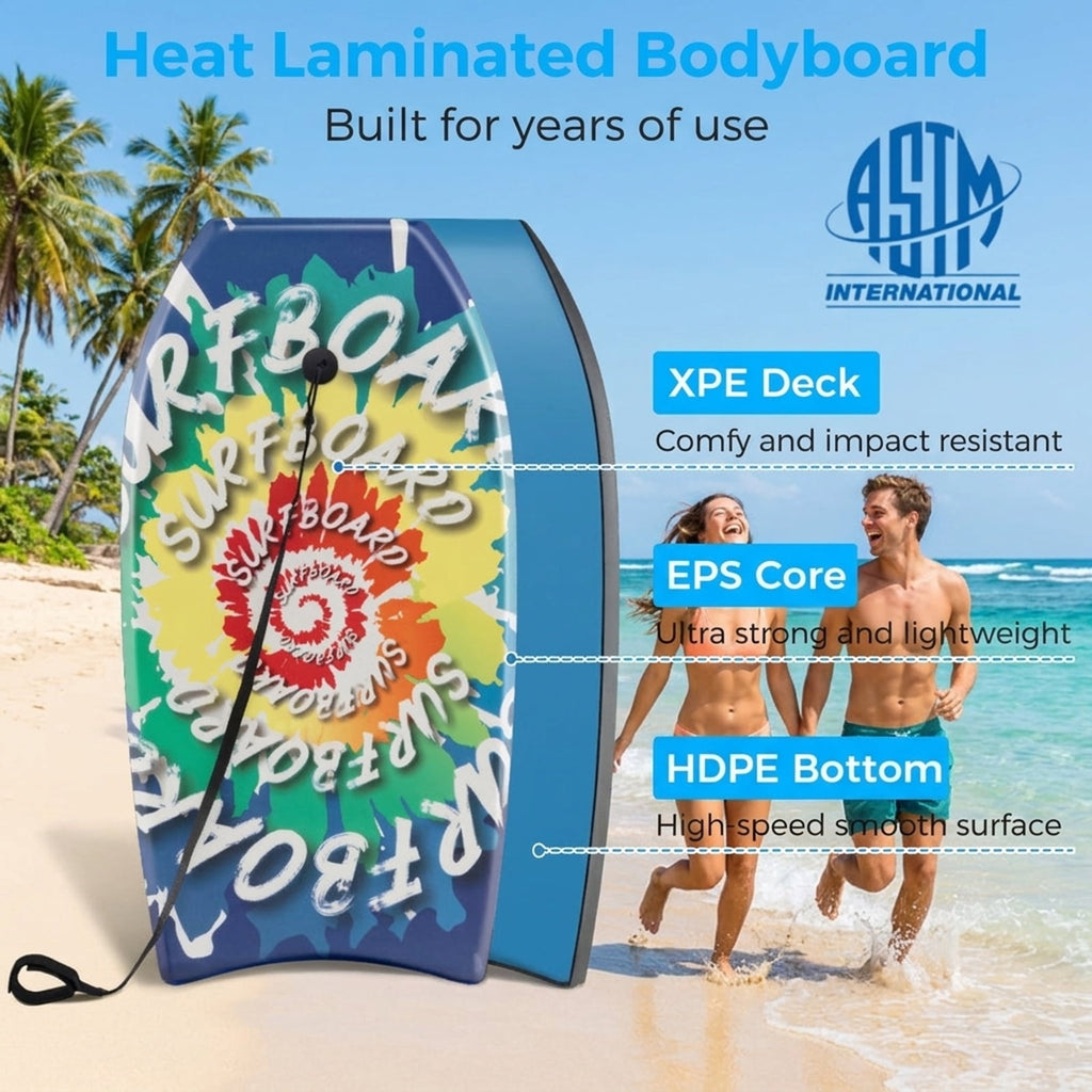 Airfind 33 Boogie Board with Beach Bloom Graphic Deck ¡ª EPS Core, XPE Top, HDPE Slick Bottom, Crescent Tail, Coiled Wrist Leash
