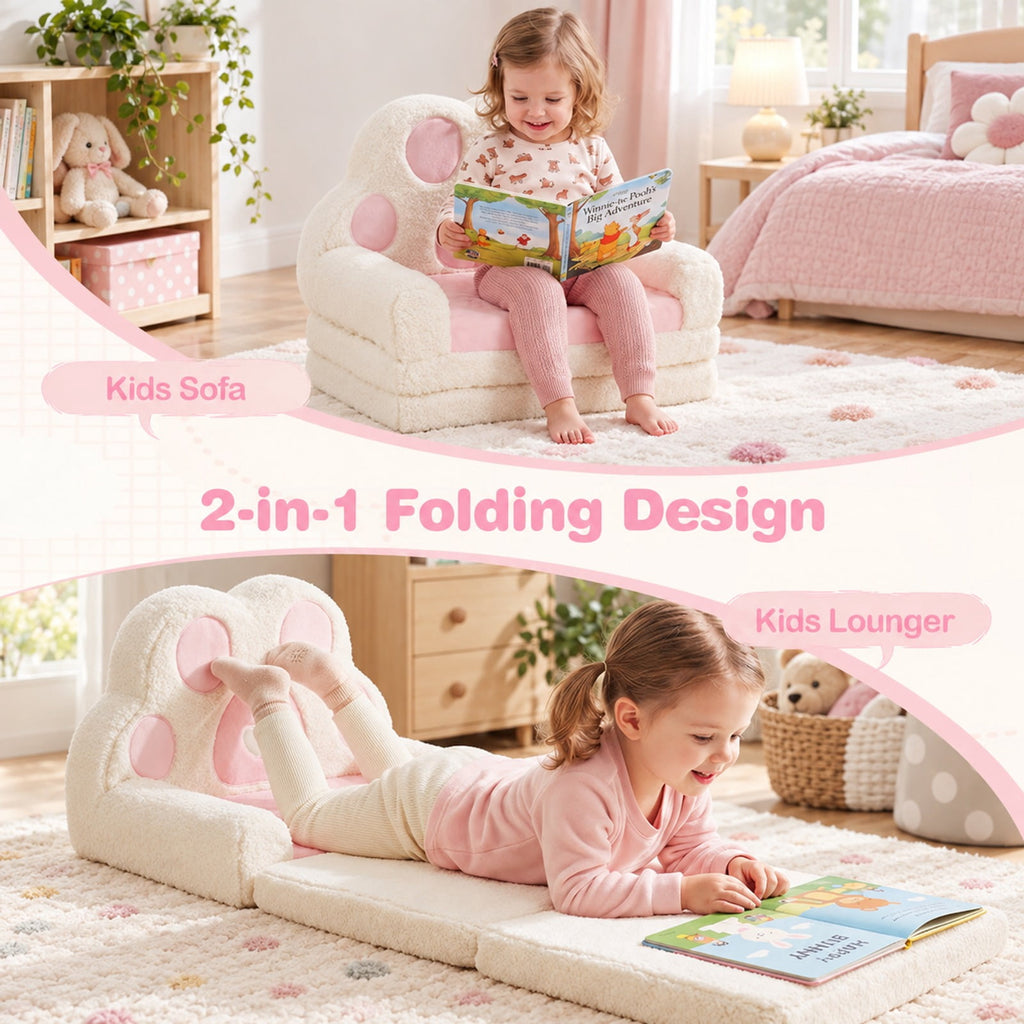 Airfind 2-in-1 Convertible Kids Sofa to Lounger with Removable Cover, Cotton Velvet Sponge Frame, for 18-36 Months Old, Pink