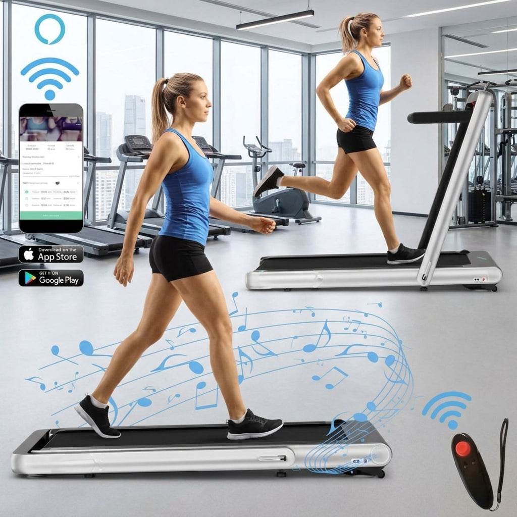 Airfind 4.75HP 2-in-1 Walk-to-Run Folding Treadmill with APP Sync, Silver