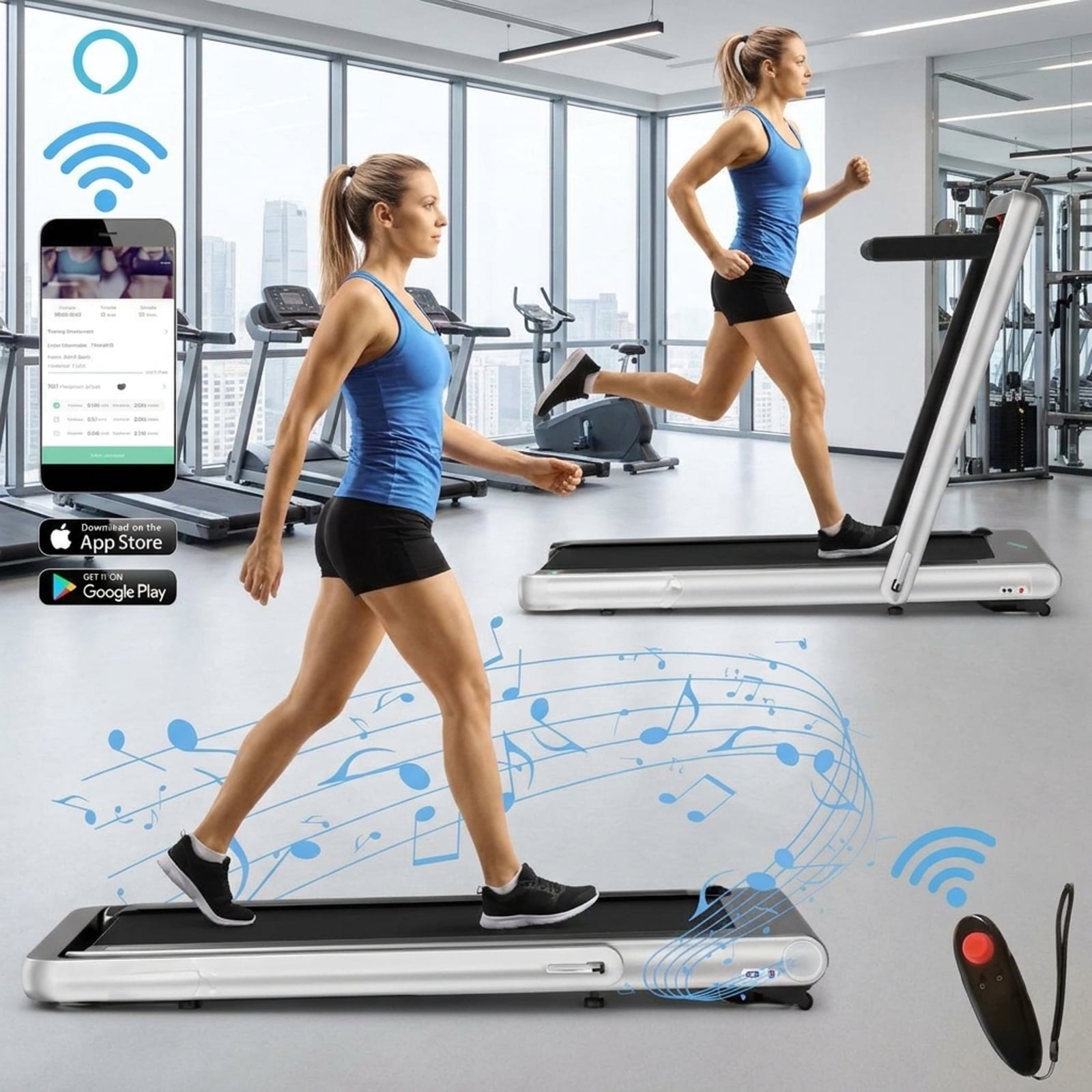 Airfind 4.75HP 2-in-1 Walk-to-Run Folding Treadmill with APP Sync, Silver