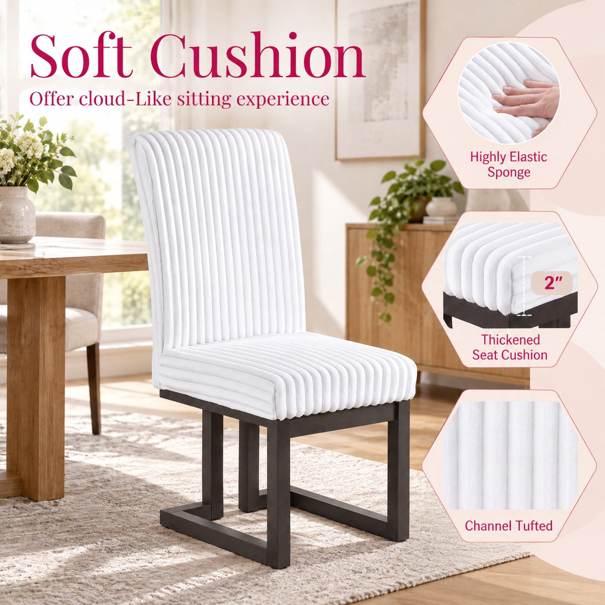 Airfind Upholstered Dining Chairs Set of 4 with Rubber Wood Legs and Padded Seat for Dining Room, 330 lbs Capacity, Rubber Wood Fabric Frame, White