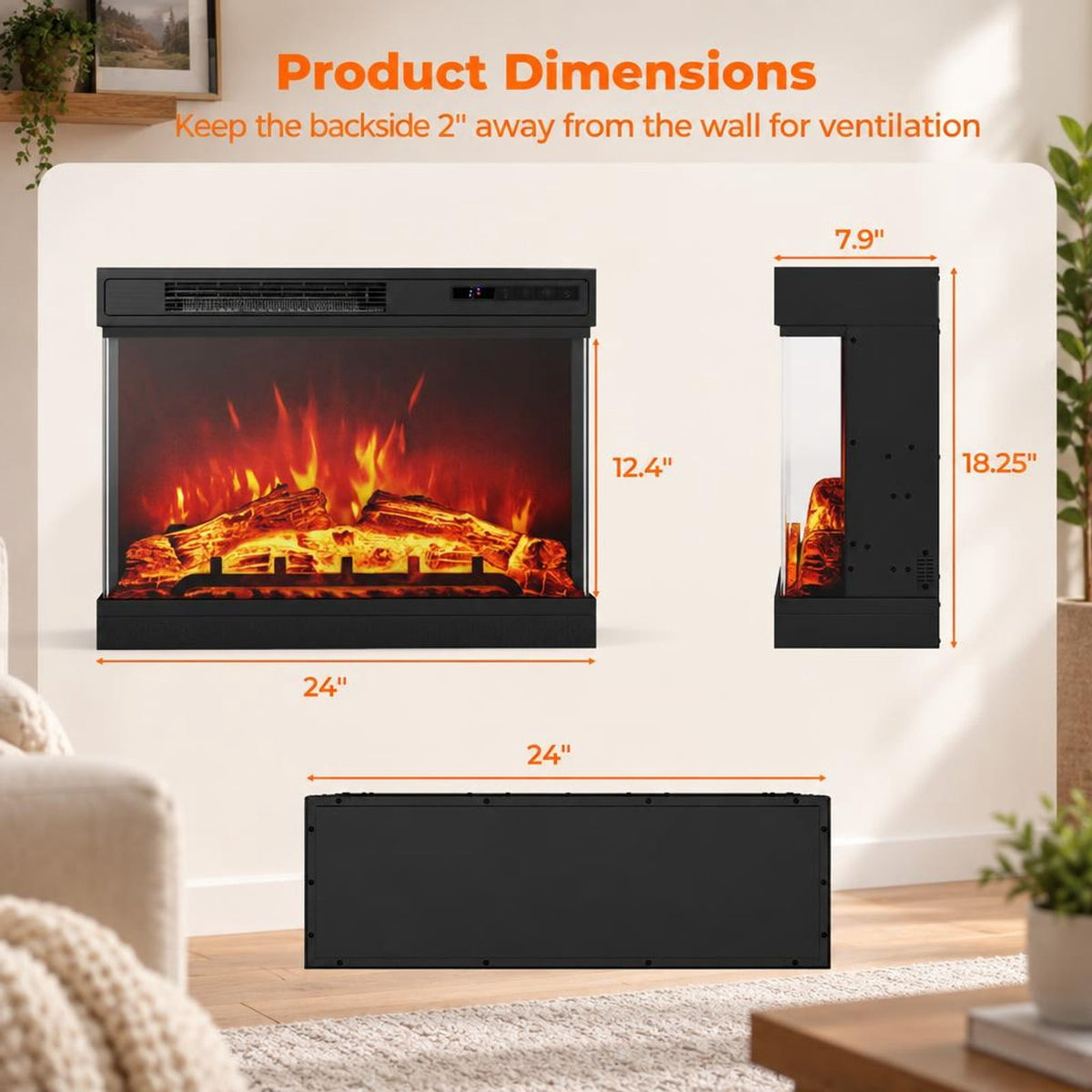 Airfind 24 Inches 3, 24in x 7.9in x 18.25inLength of Footprint, BlackMaterial Metal Tempered GlassOverall