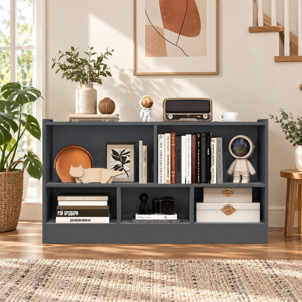 Airfind Kids 5-Cube Bookcase and Toy Storage Organizer, 2-Tier Low Shelf, 44 Inches Wide, for Playroom and Bedroom, Gray