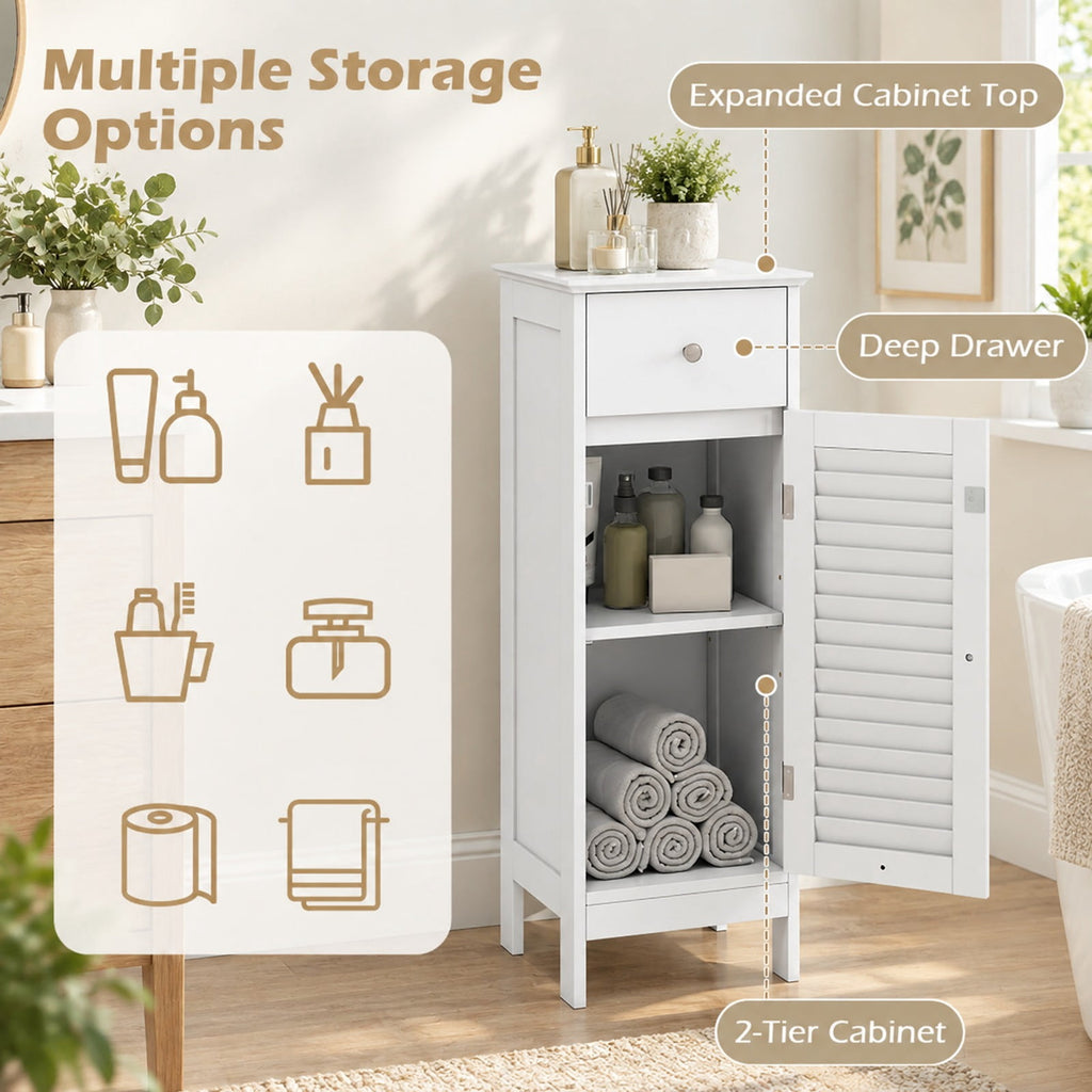 Airfind Narrow Bathroom Storage Cabinet with Adjustable Shelf and Drawer, 13in x 12in x 34.5inOverall Interior Footprint, White