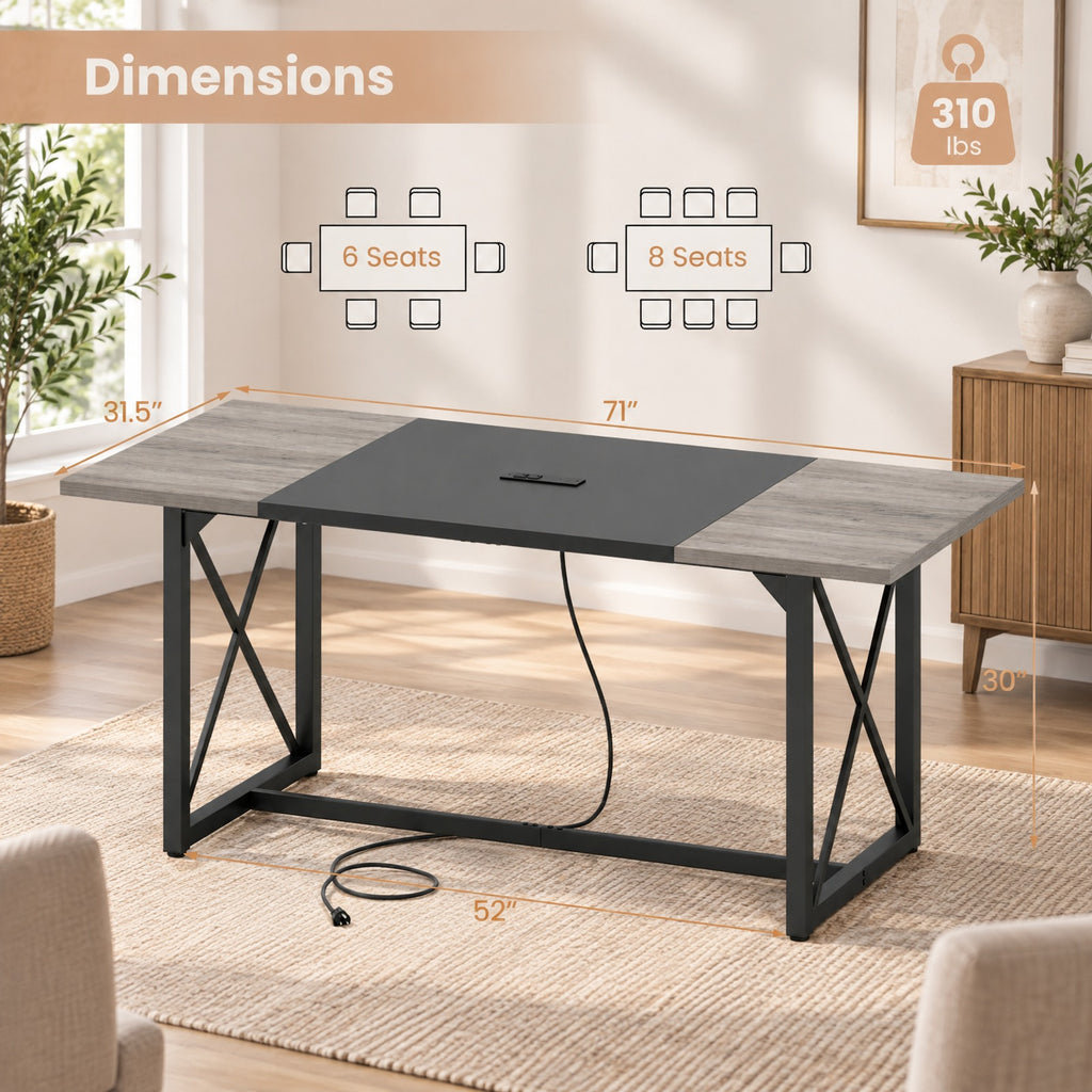 Airfind 6FT Conference Table with Power Outlets Seats 6-8 People for Office, 310 Lbs Capacity, Engineered Wood Metal, Natural