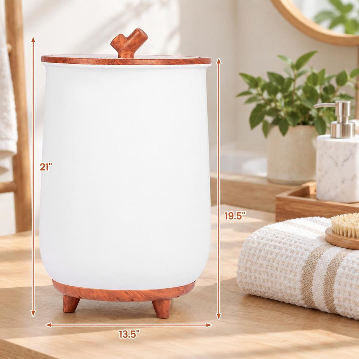 Airfind 23L Large Luxury Bucket-Style Towel Warmer with Fragrant Disc Holder, Plastic Frame, 13.5in x 21in (Dia. x H) Rated Footprint, Coffee