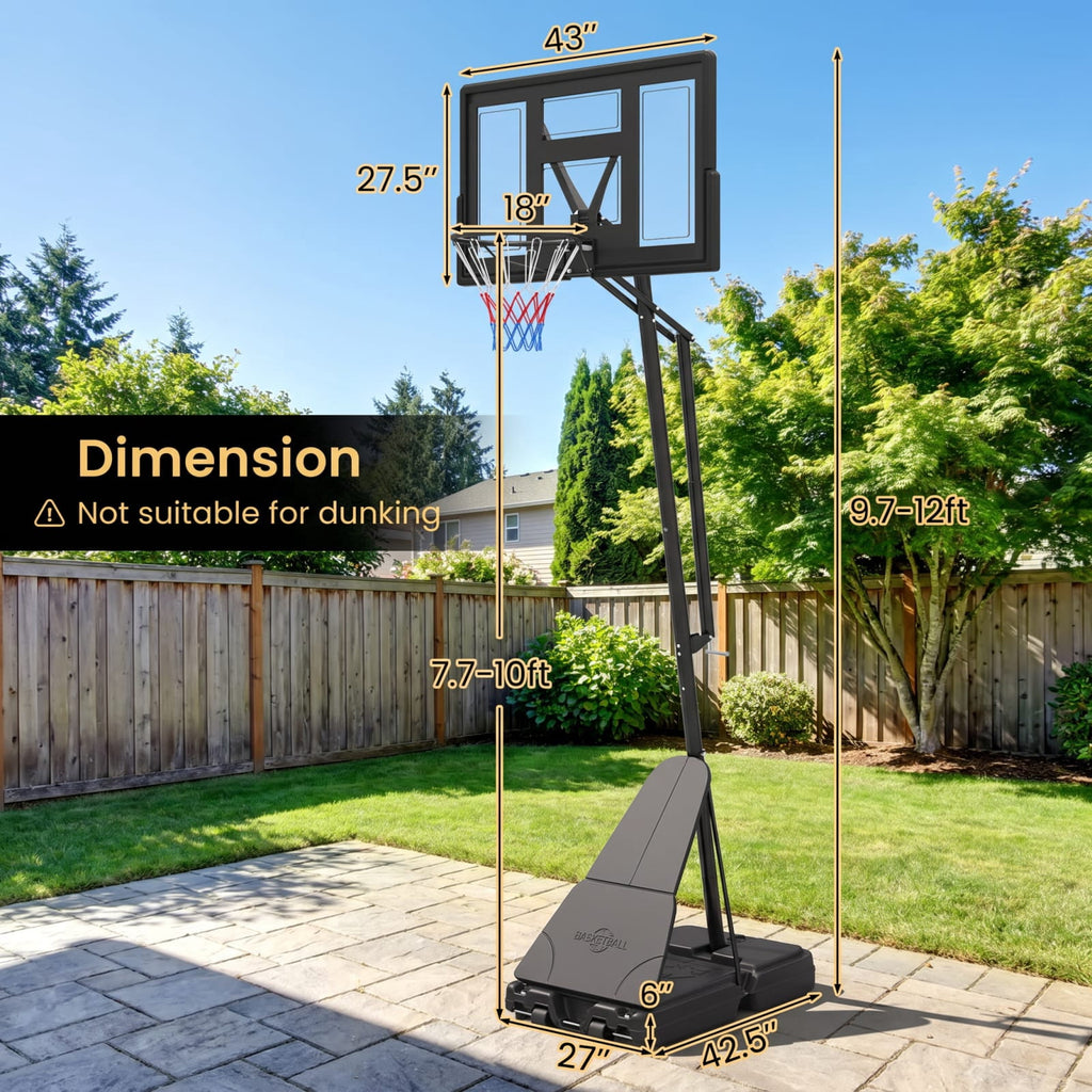 Airfind Tool Free Basketball Goal System with 7.7 to 10 Foot Hand Crank Adjustable Height Shatterproof Backboard and Fillable Base for Backyard, Black