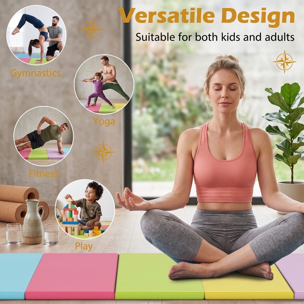Airfind 5-Panel Folding Gymnastics Mat for Kids and Adults with Reinforced Handles for Home Tumbling and Yoga, Multicolor
