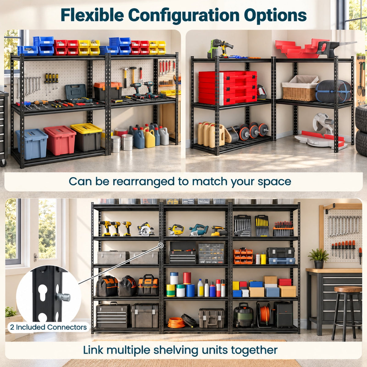 AIRFIND Metal Shelving Units Set of 4, 5 Adjustable Wire Shelves Each, 400 lb Capacity per Tier, 36 x 18 x 72 in Each, Black