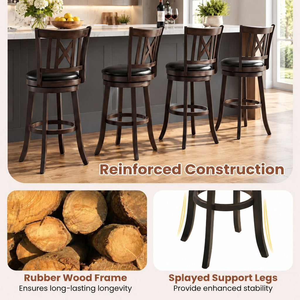 Airfind Set of 2 Bar Stools Swivel Bar Chairs with Hollowed Backrest and Footrest-30 inches, 275 lbs Capacity, 20 Inch x 18 Inch x 39.5 Inch Footprint