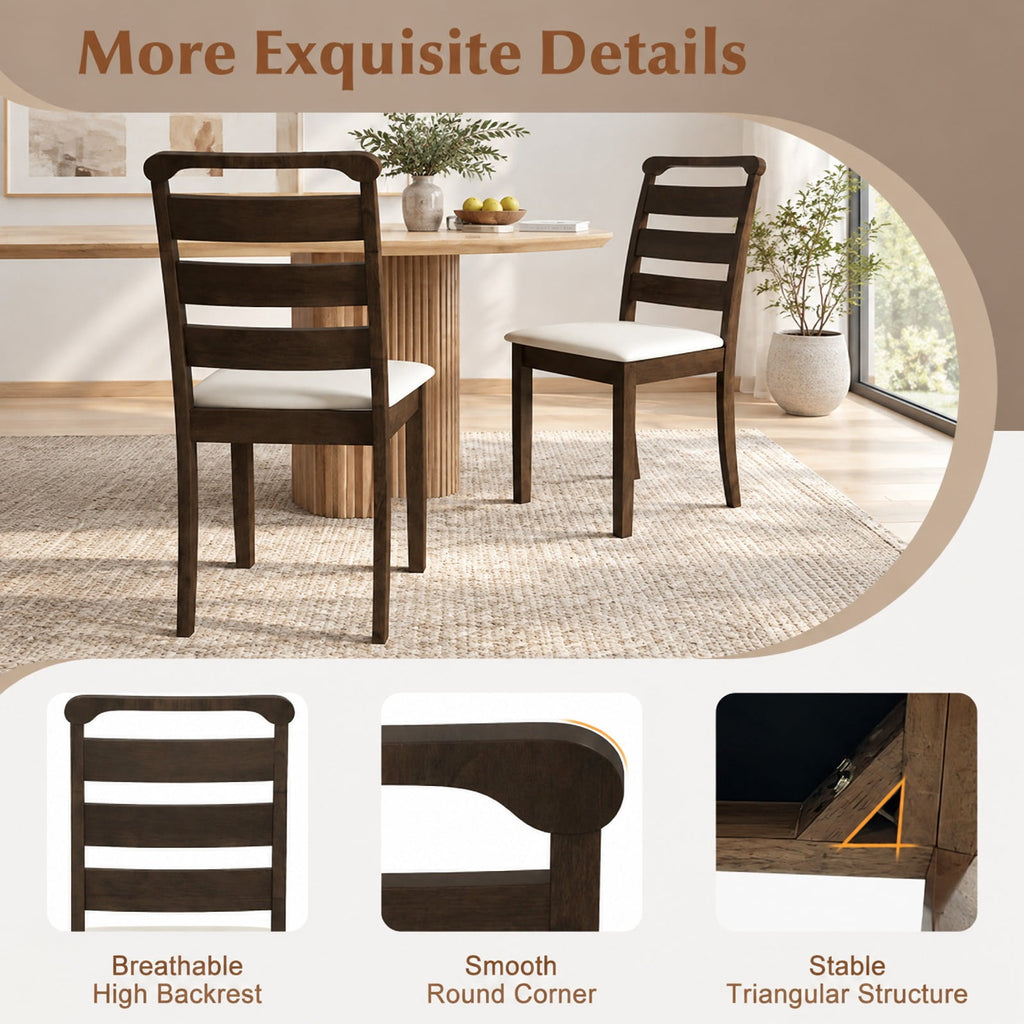 Airfind Polyester Upholstered Wooden Dining Chair Set of 2, Chair 400 lbs Capacity, Rubber Wood MDF Sponge Polyester Fabric Frame, Walnut