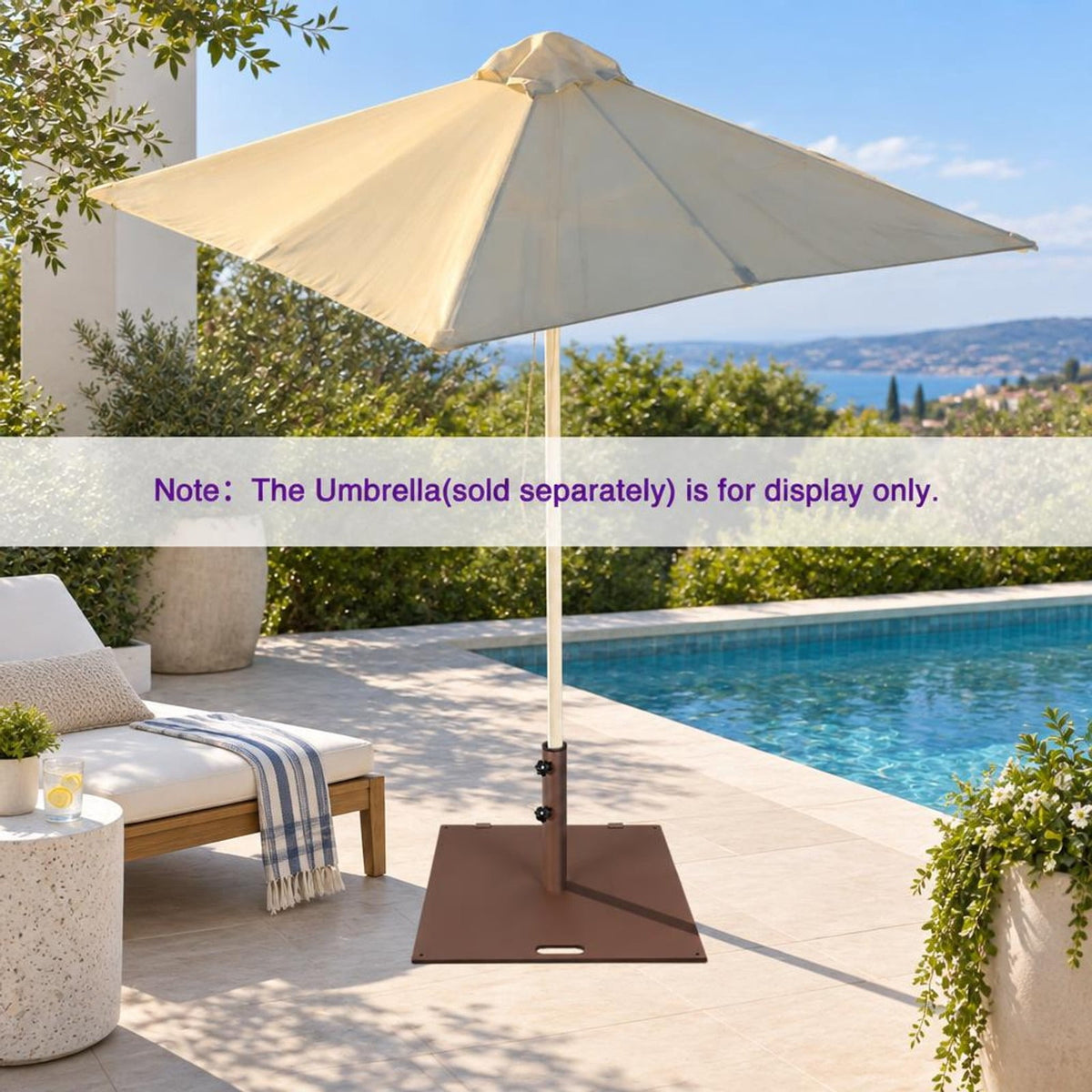 Airfind 50 LBS Weighted 24 Inch Square Patio Umbrella Base, Steel PP Frame, 24 x 24 x 14 (L x W x H) Suitable Footprint, Brown