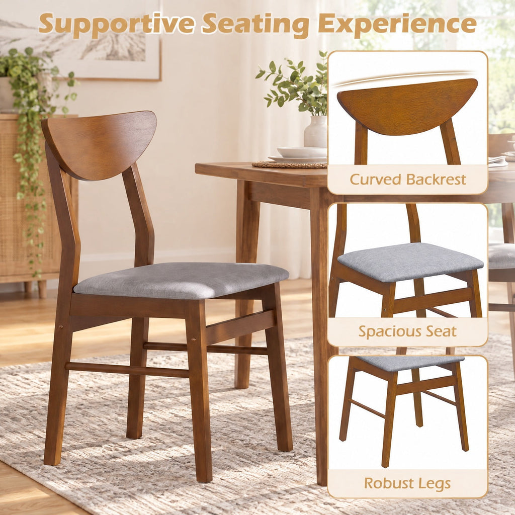 Airfind Set of 2 Upholstered Dining Chairs with Curved Backrest and Rubber Wood Frame, 330 lbs Capacity, Rubber Wood Frame, Walnut