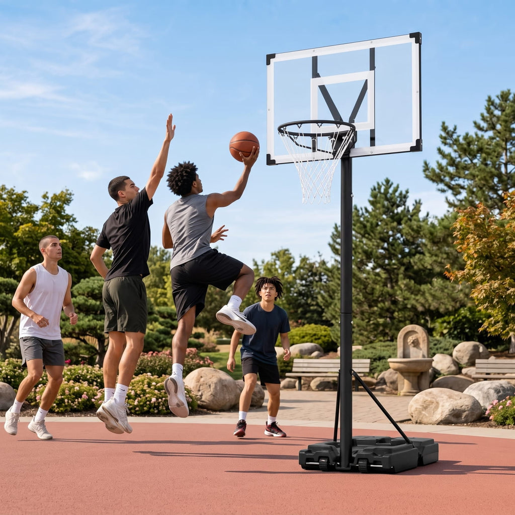 Airfind Portable Basketball Hoop with 4.43 to 10 Foot Adjustable Height 44 Inch Shatterproof Backboard and Ball Storage for Backyard, Black