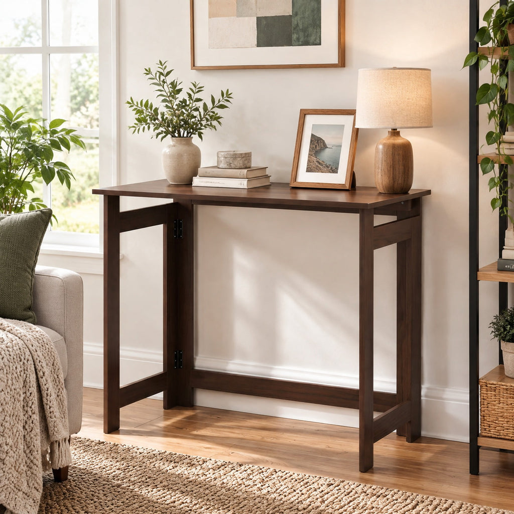 Airfind Folding Console Table with Foldable Legs, 55 lbs Capacity, Engineered Wood Frame, 31.5 Inch x 16 Inch x 29.5 Inch Footprint, Black