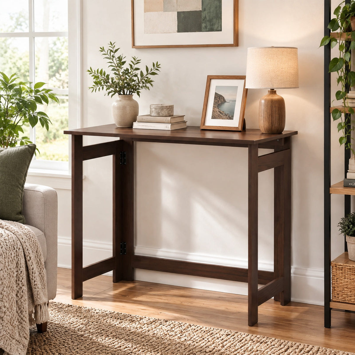 Airfind Folding Console Table with Foldable Legs, 55 lbs Capacity, Engineered Wood Frame, 31.5 Inch x 16 Inch x 29.5 Inch Footprint, Black