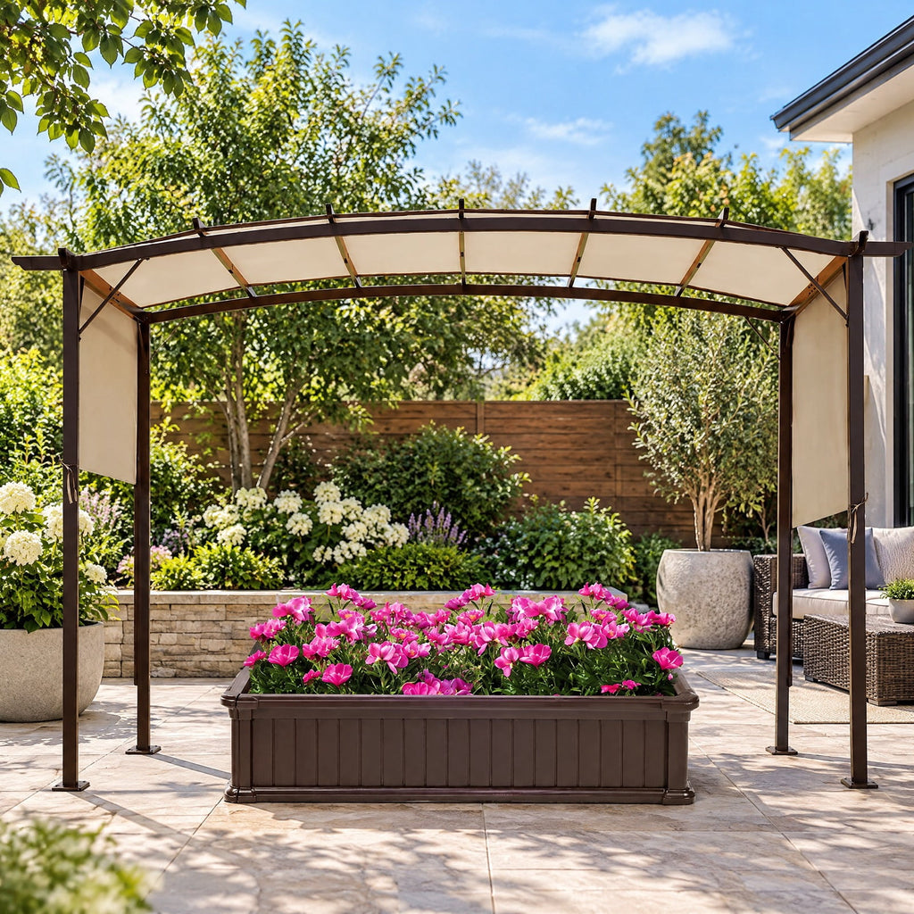Airfind Outdoor Canopy Shade Cover with Copper Grommets 4 Straps, Polyester Frame, 17 x 7 Footprint, Beige