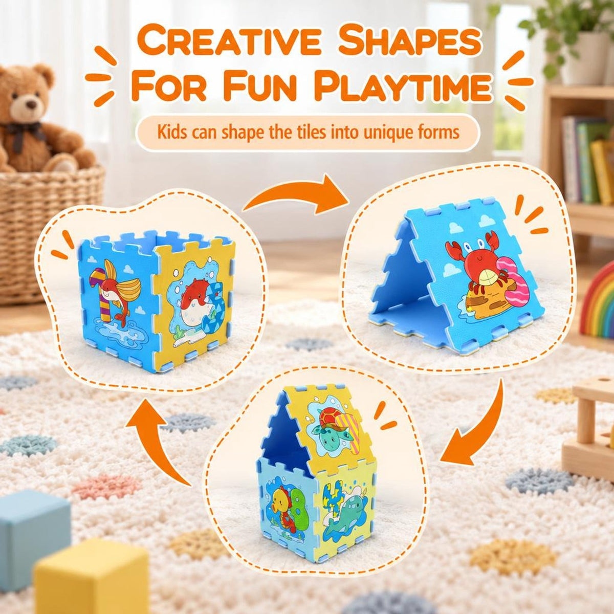 Airfind EVA Foam Baby Play Mat with 8 Interlocking Animal and Number Shapes, Non-Slip Stackable Floor Tiles for 10 Months and Up, Colorful