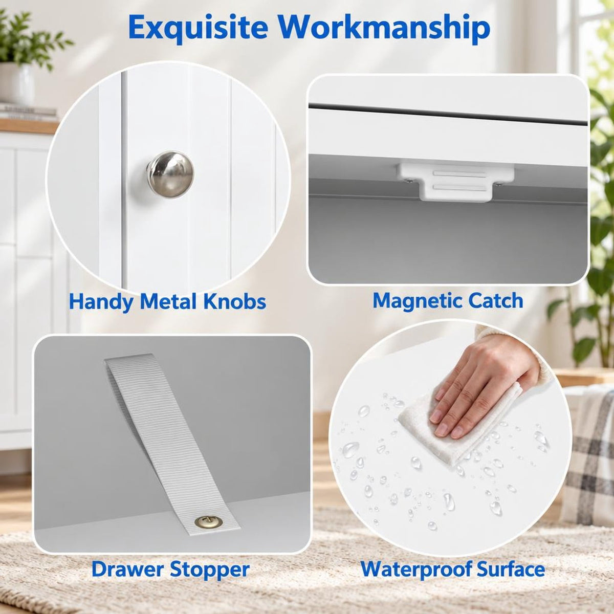 Airfind Wooden Storage Free-Standing Floor Cabinet with Drawer and Shelf, 132 lbs Capacity, MDF Frame, 14in x 12in x 34.5in Footprint, White