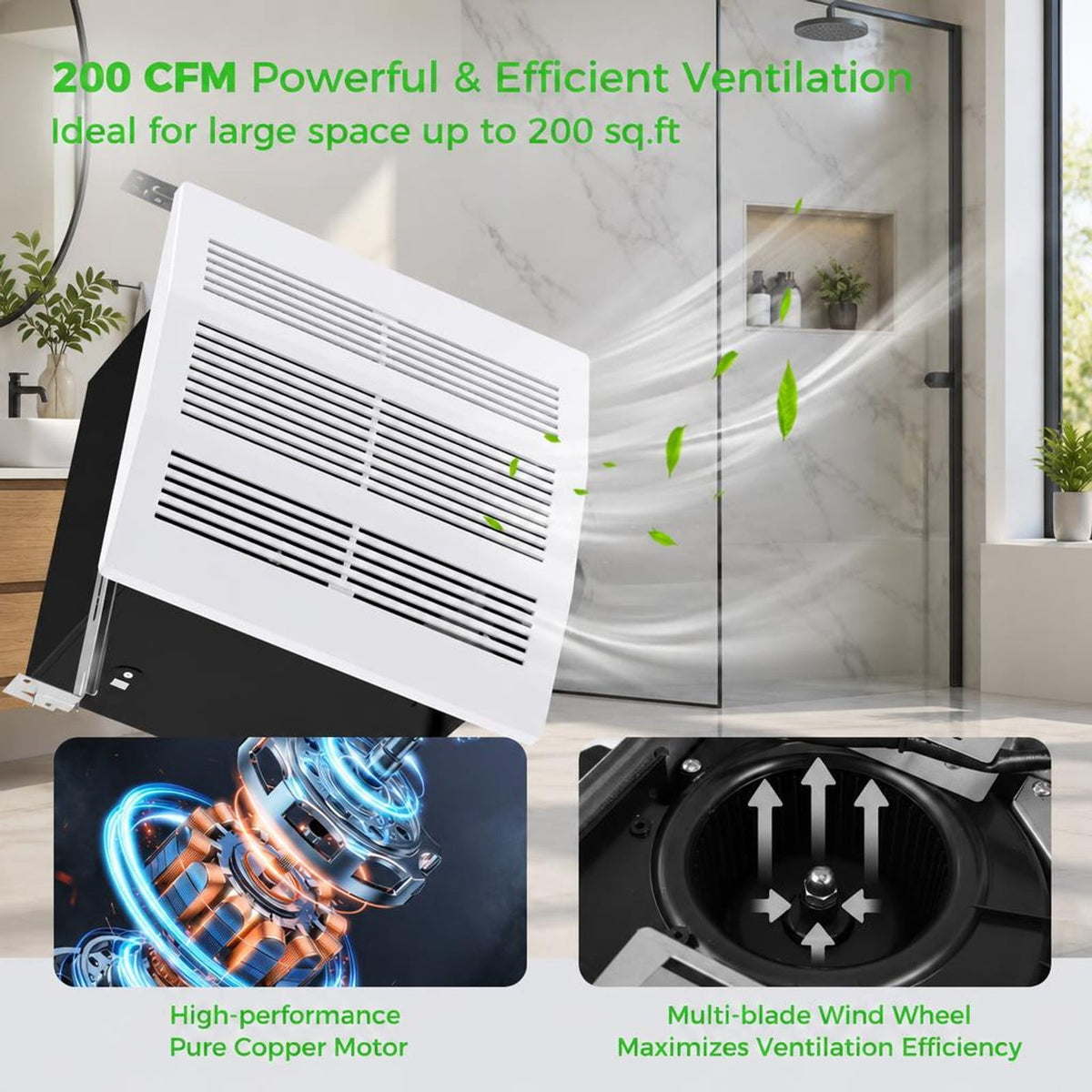 Airfind 200 CFM Bathroom Exhaust Fan with Metal Housing and 6 Inches Duct for 200 Sq.Ft, 14.3 x 12.7 x 9Fan Housing Footprint
