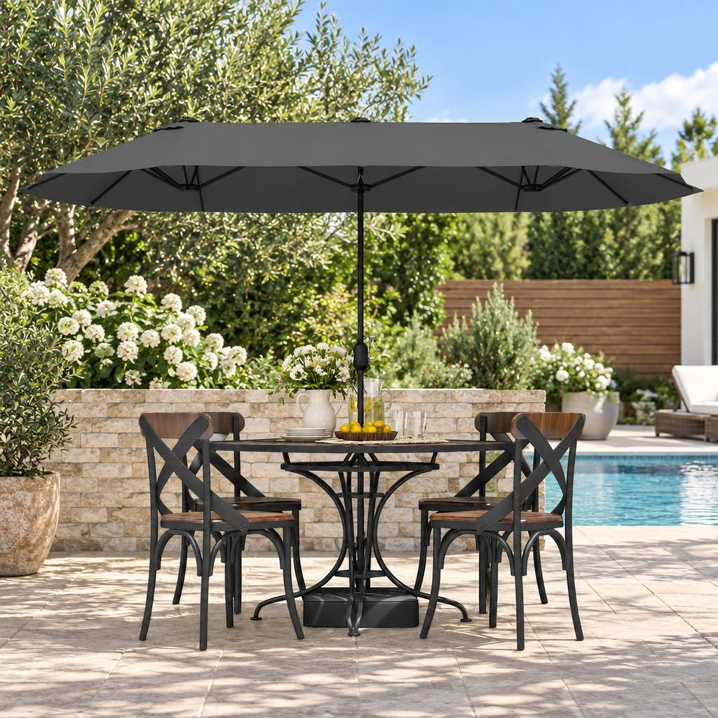 Airfind 13 Feet Double-Sided Patio Twin Table Umbrella with Crank Handle, Metal 180g Yarn Dyed Fabric PA Coating Frame, Gray