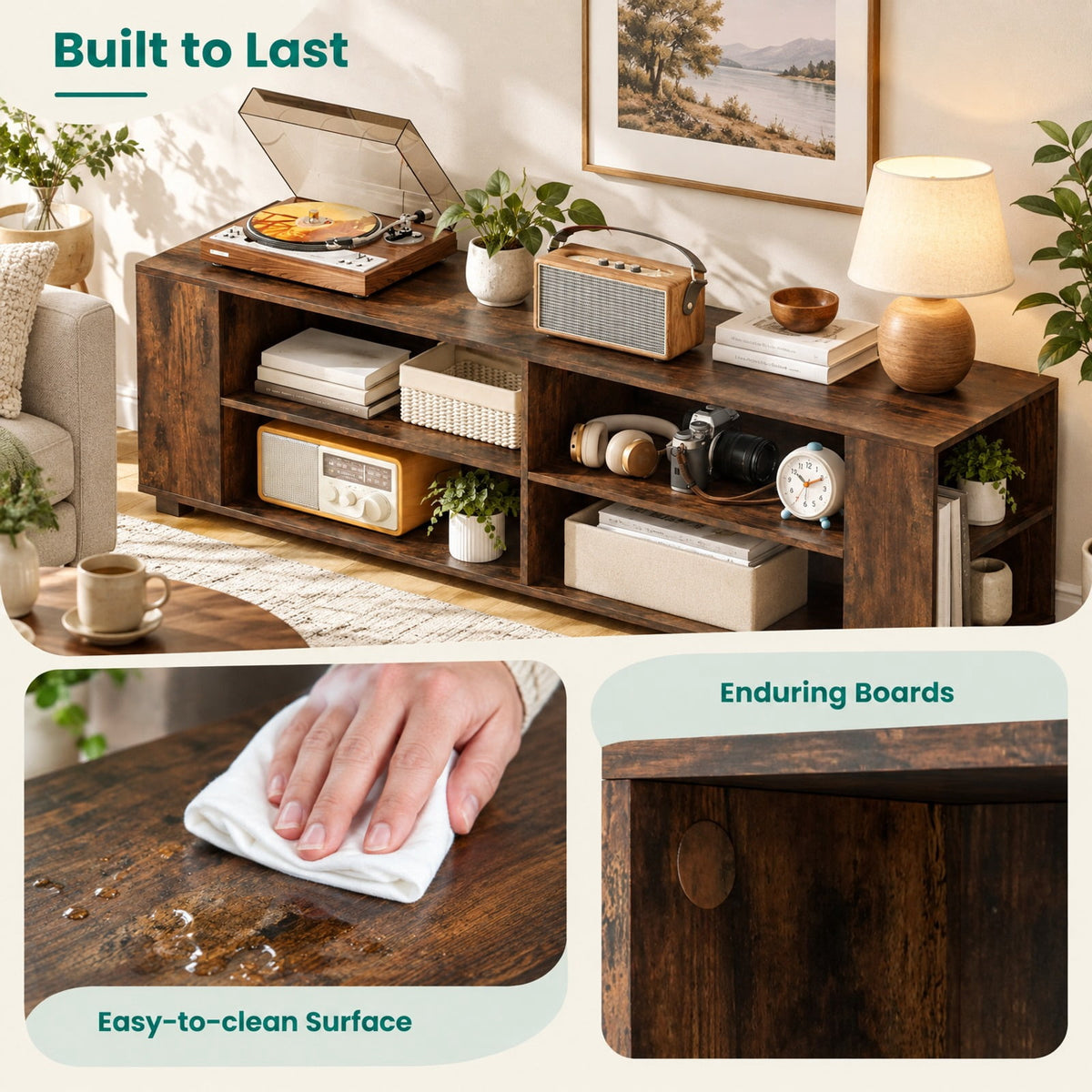 Airfind 59 Inch Console Storage Entertainment Media Wood TV Stand, 110 Lbs Capacity, Engineered Wood MDF Plastic, Walnut
