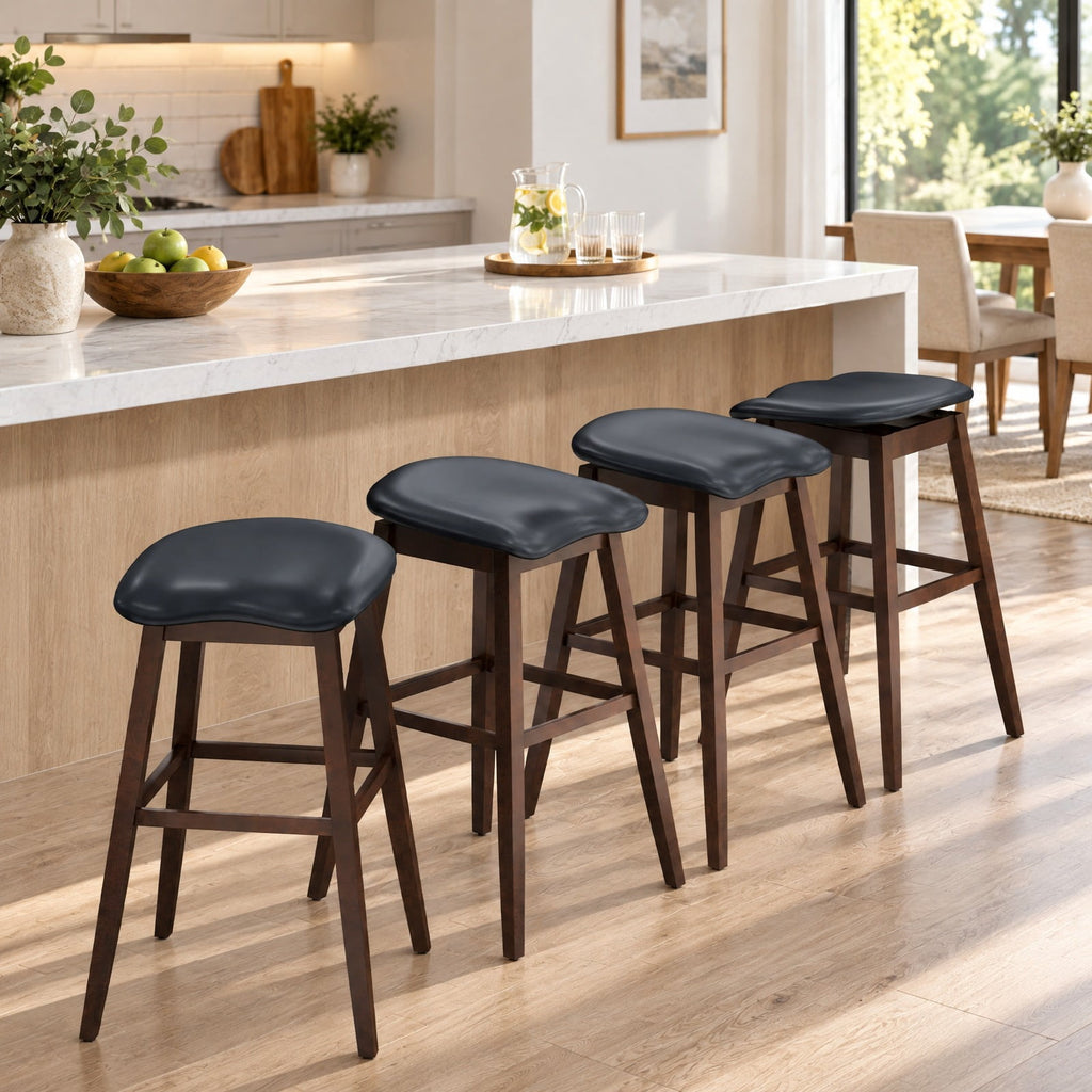 Airfind Swivel Bar Stools Set of 2 with Padded Contoured Seat and Footrest-Black and Brown, 310 lbs Capacity, Rubber Wood MDF PVC Leather Sponge Frame