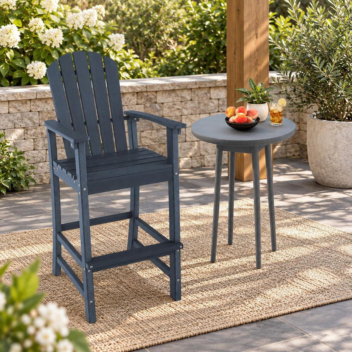 Airfind 30 Inches Counter Height Outdoor HDPE Bar Stool with Armrests and Footrest, 360 lbs Capacity, HDPE Frame, Navy