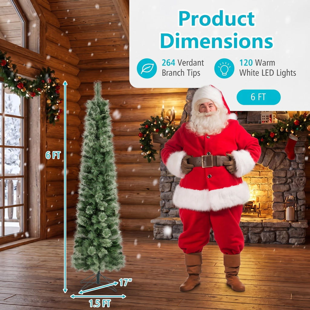 Airfind 6/7/8 FT Pre-Lit Pencil Artificial Christmas Tree with 120/150/200 LED Warm White Lights and 8 Modes, White