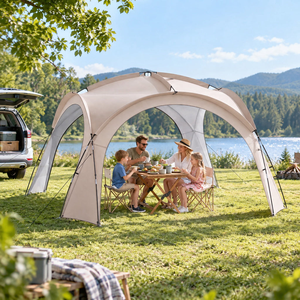 Airfind Beach Tent for 12-15 People Easy Setup Dome Canopy Tent with 4 Removable Zippered Sidewalls, Oxford Cloth Mesh Fiberglass Pole Frame, Brown