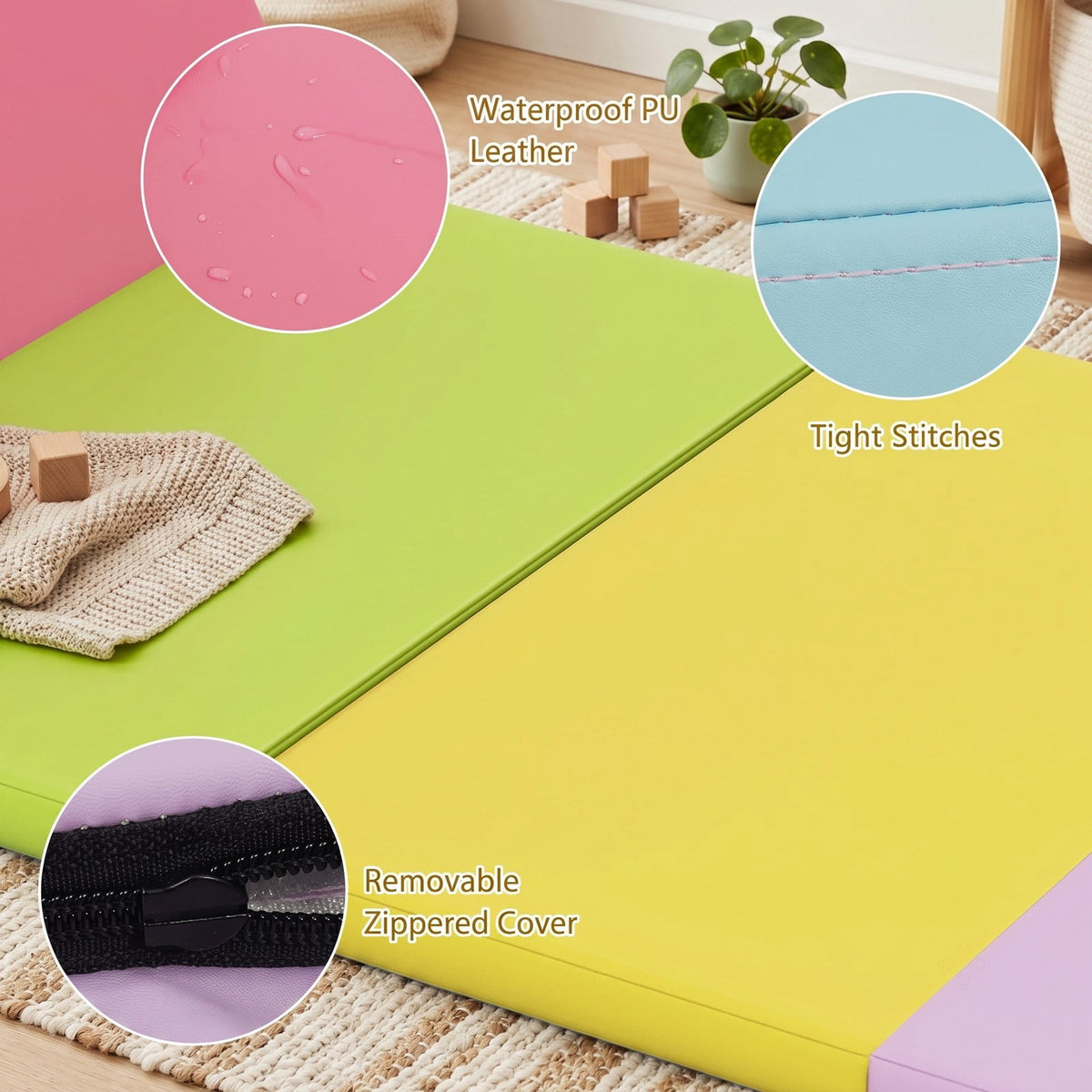 Airfind 5-Panel Folding Gymnastics Mat for Kids and Adults with Reinforced Handles for Home Tumbling and Yoga, Multicolor