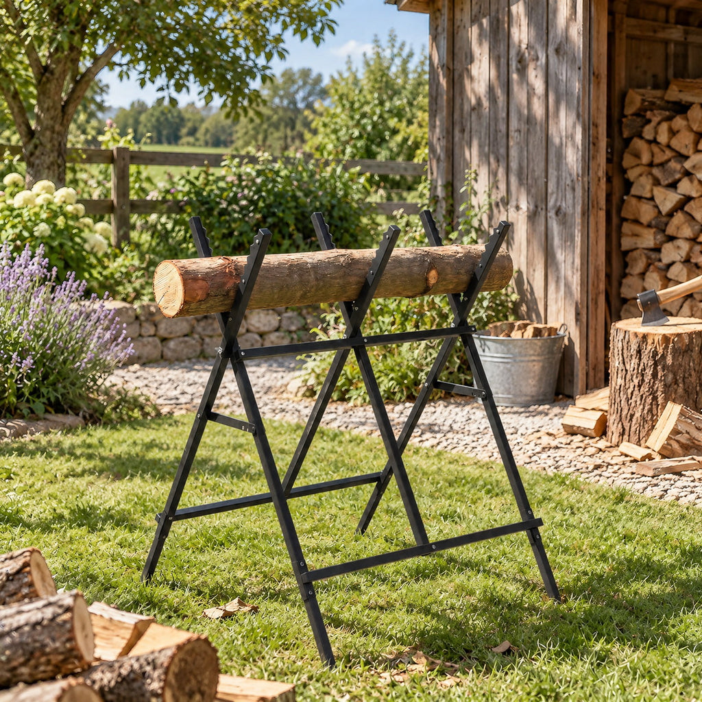 Airfind Folding Log Saw Horse with Anti-Slip Sawteeth and Non-Slip Foot Pads Heavy Duty, 220 lbs Capacity, Metal Frame, Black