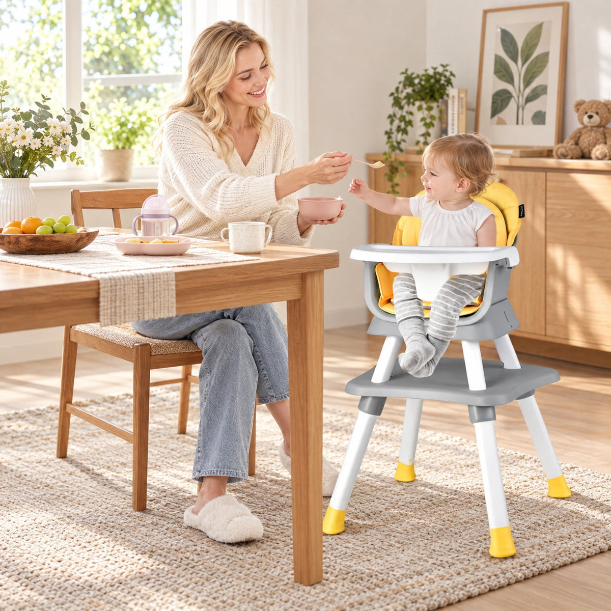 Airfind 6-in-1 Convertible Youth High Chair featuring Adjustable Removable Tray, 55 lbs Capacity, PP PU Fabric Frame, for 6-36 Months, Yellow